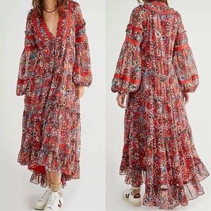 Free People Cassis Printed Chiffon Dress